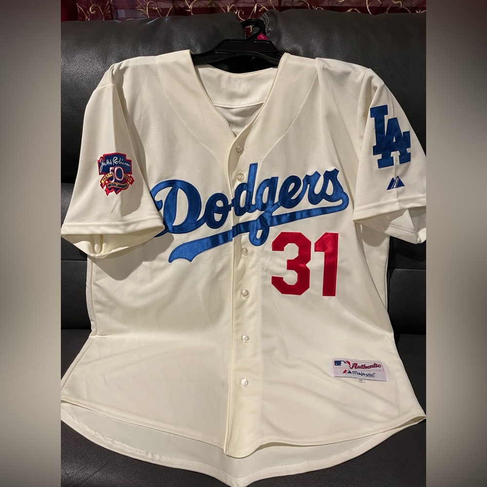 Majestic Jackie Robinson 50th Anniversary Patch Jersey #31 Sz 48